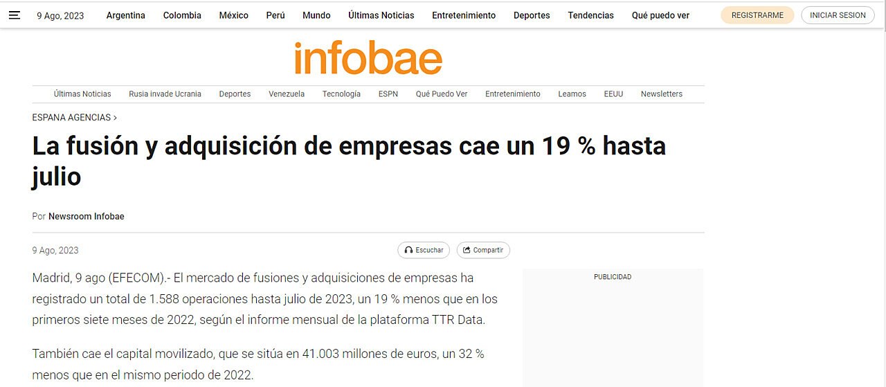 La fusin y adquisicin de empresas cae un 19 % hasta julio
